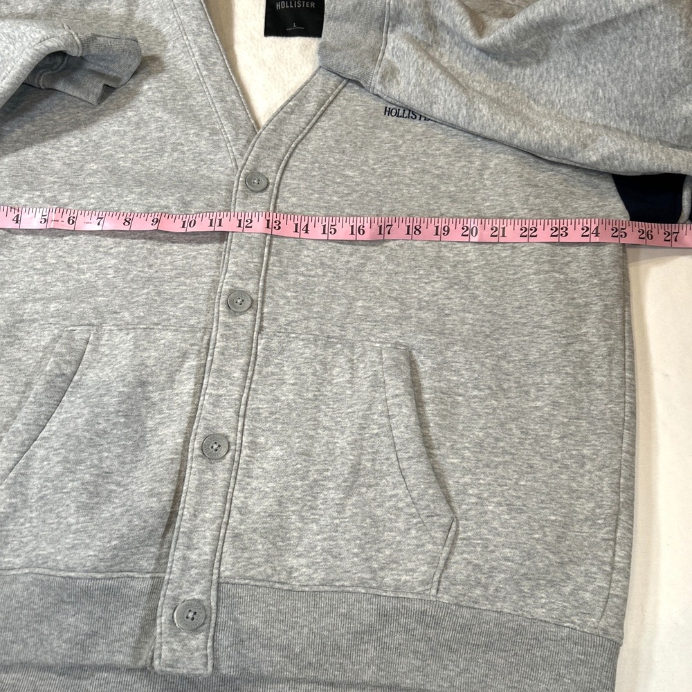 Hollister Mens L Blue/Gray Button Up Sweatshirt Logo Cardigan Jacket Y2K Layer - Picture 6 of 9